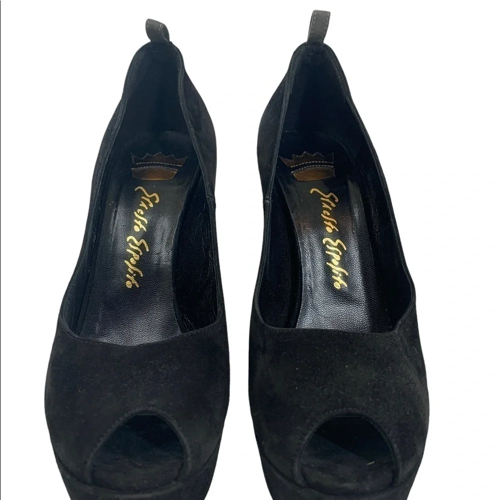Ernesto Esposito black suede peep toe platform heels 37.5